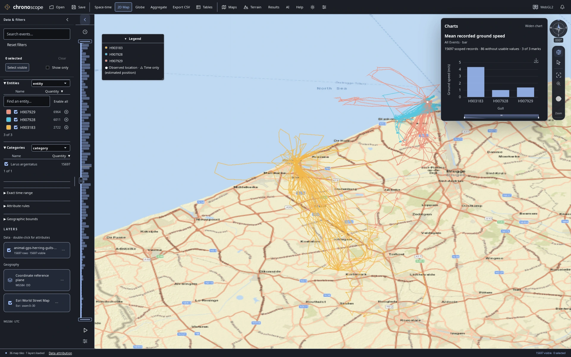 Coastal GPS with a compact speed chart — 2D Map